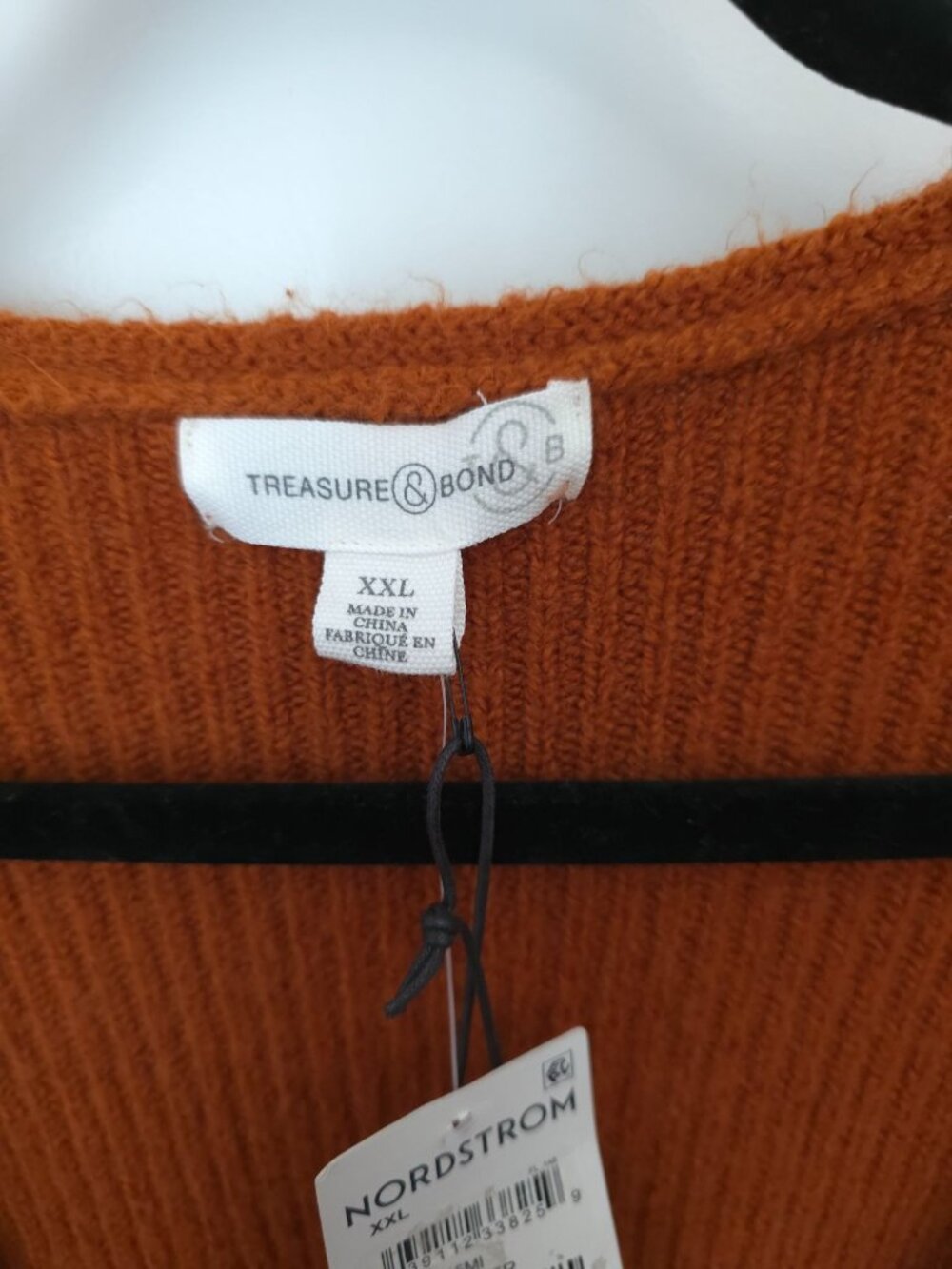 Treasure & Bond Rust Umber Cotton-Wool V-Neck Ribbed Knit Sweater Women's XXL - Picture 7 of 9